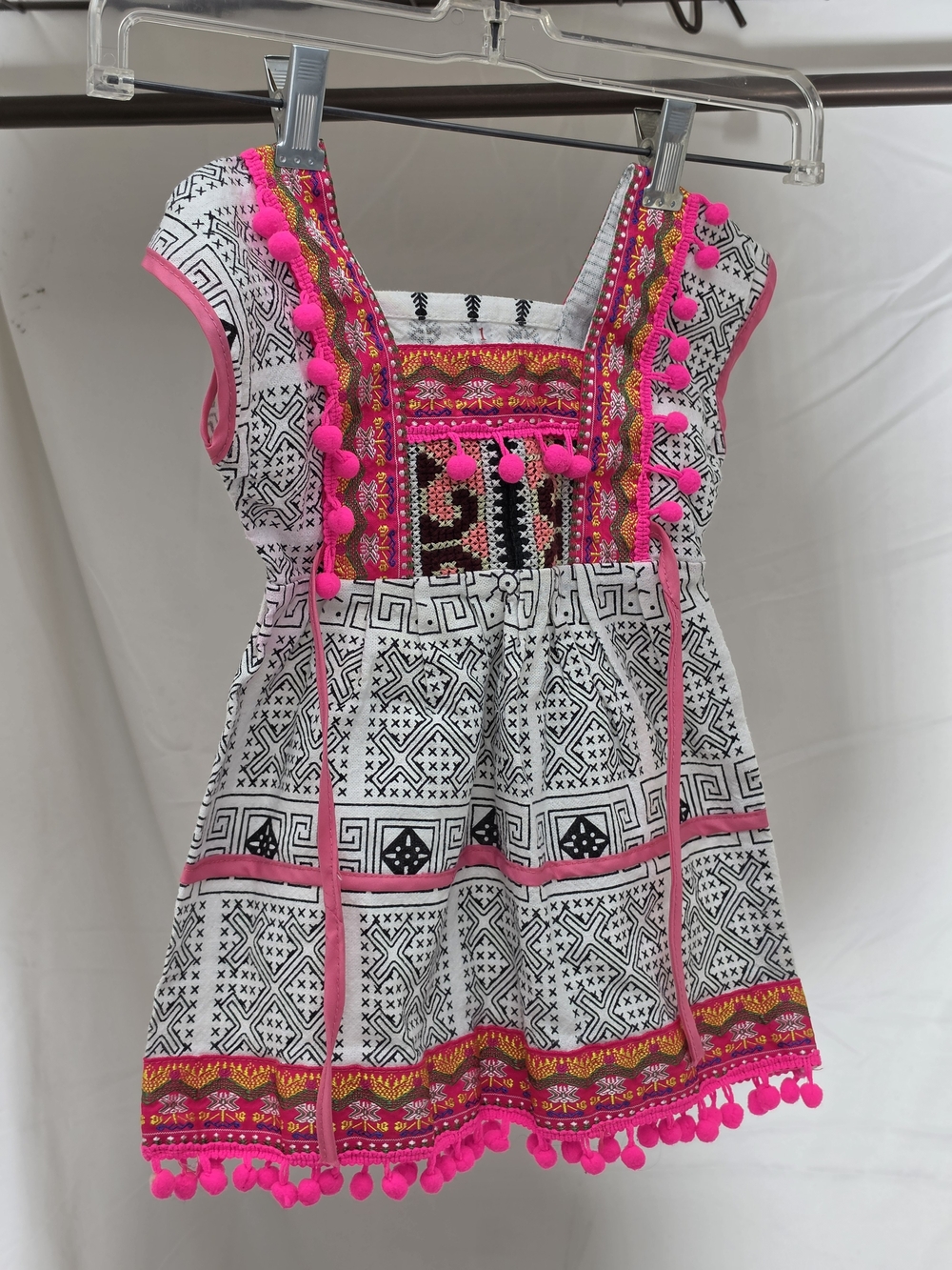 Toddler White Dress with Hot Pink Embroidered Bodice